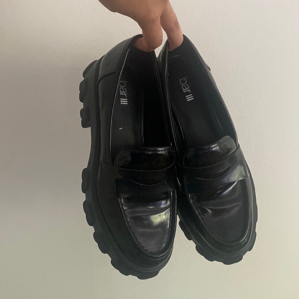 Bar III Shiny Black Platform Classic Loafers - Size 8